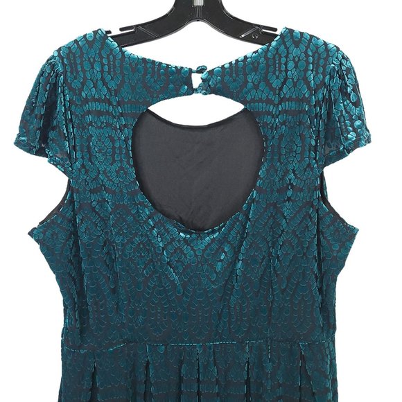 Moon Green Velvet Cap Sleeve Dress Womens Size 1XL Side Zip Lined - Picture 6 of 13